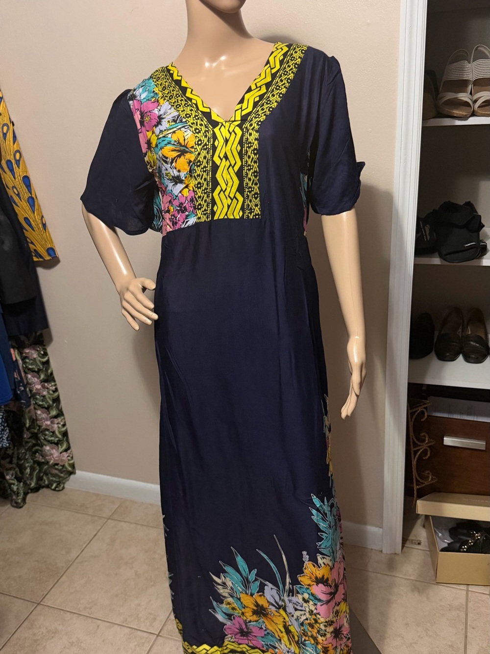 CYN by Cynthia Mehra Navy Blue Caftan with floral embellishment